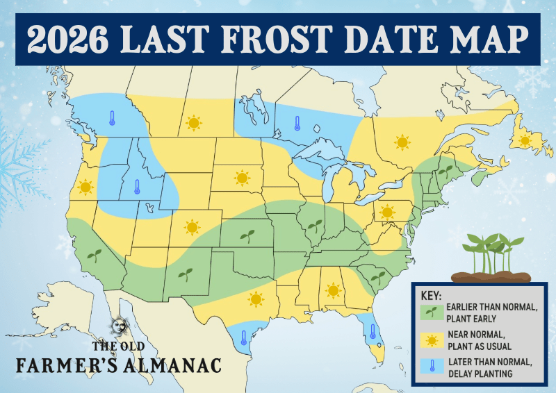 Last Frost Date Predicted For 2026 Last Frost Date Map The Almanac Frost Date Map 2026 2 